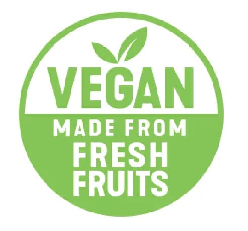 Vegan certification logo, made from fresh fruits